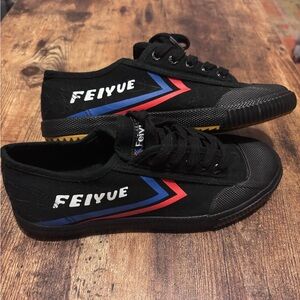Feiyue Black Sneakers with Red and Blue Stripes